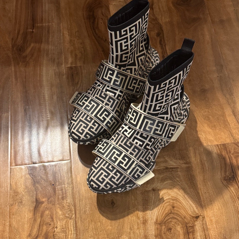 Balmain Black and White Patterned Boots